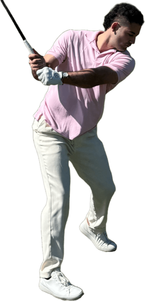 Mohammad swinging a golf club